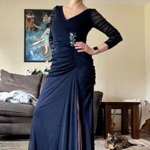 Elegant Navy Floor-Length Evening Gown